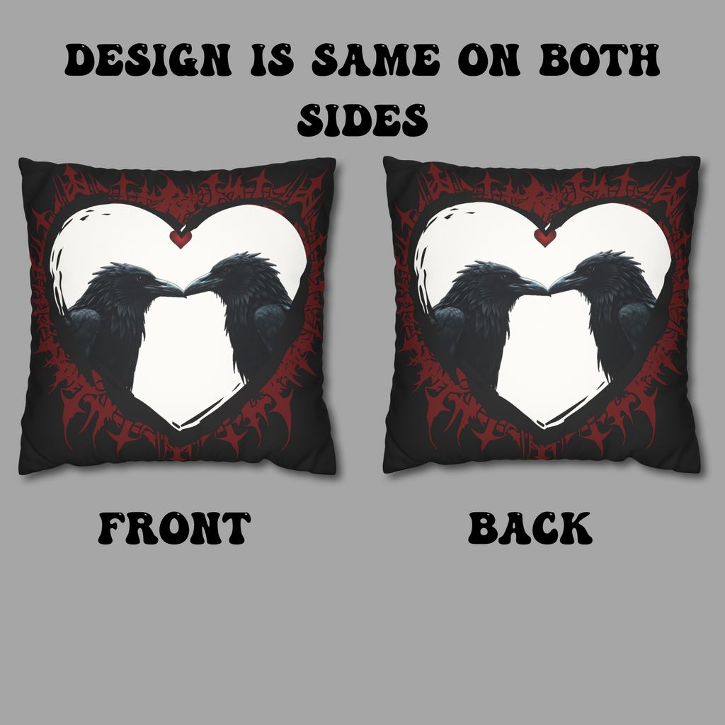 Gothic Ravens Love Heart Throw Pillow — Dark Valentine Gothic Home Decor