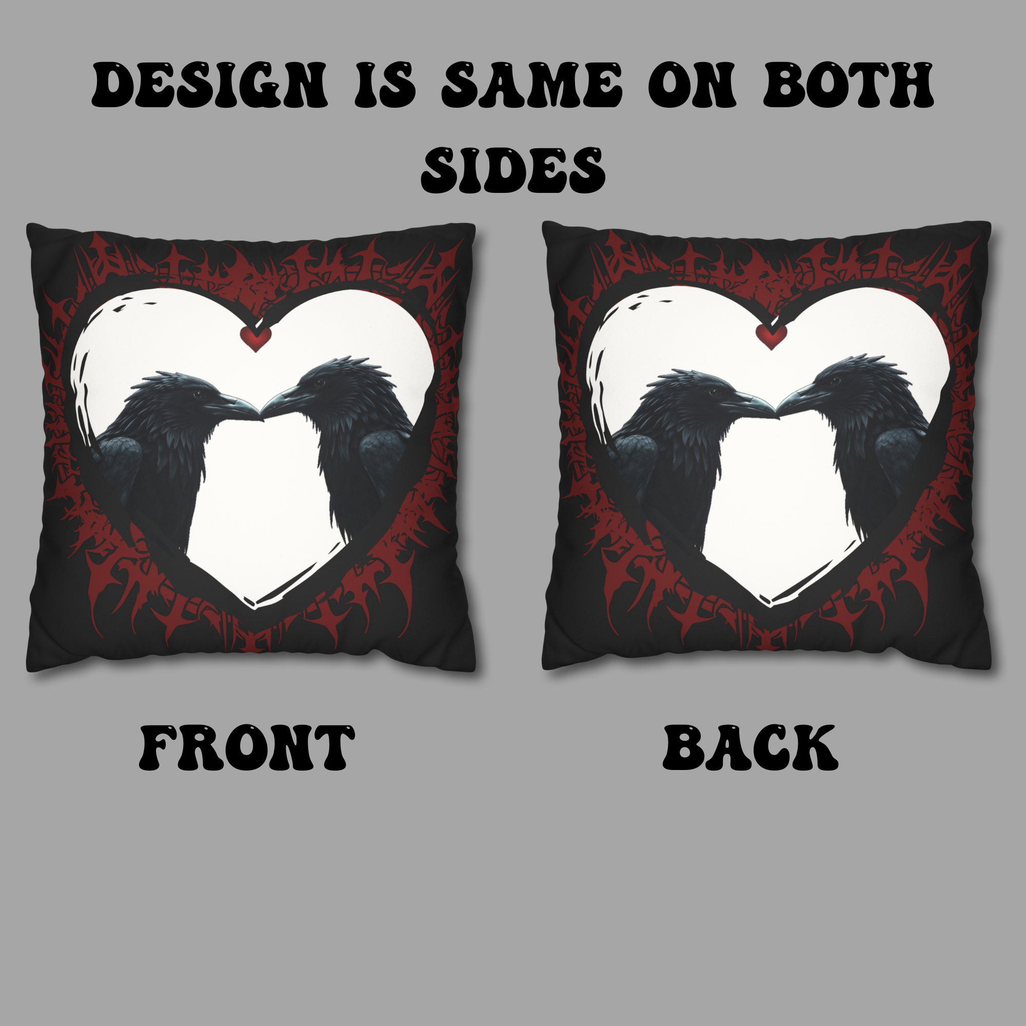 Gothic Ravens Love Heart Throw Pillow — Dark Valentine Gothic Home Decor