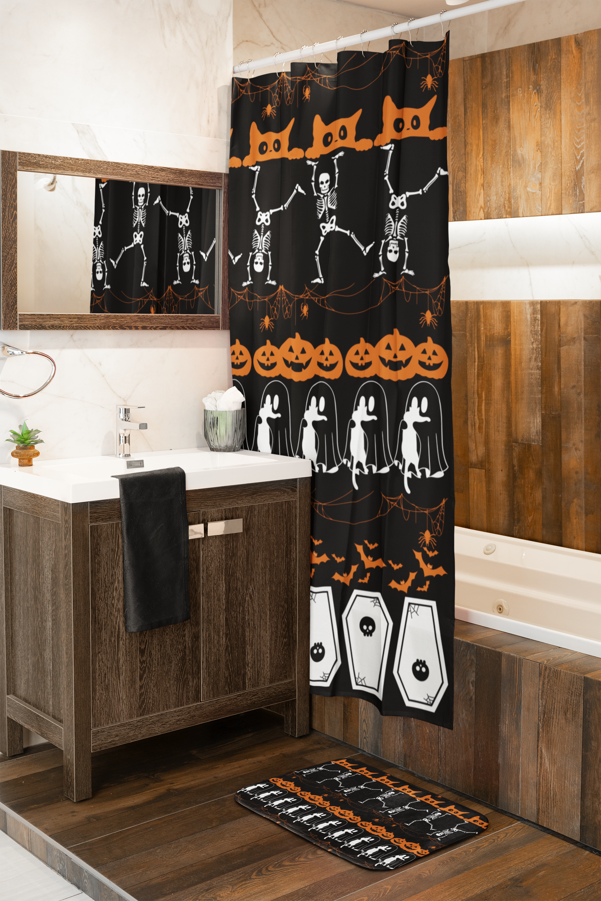 Halloween Pattern Bath Mat — Spooky Season Bathroom Decor