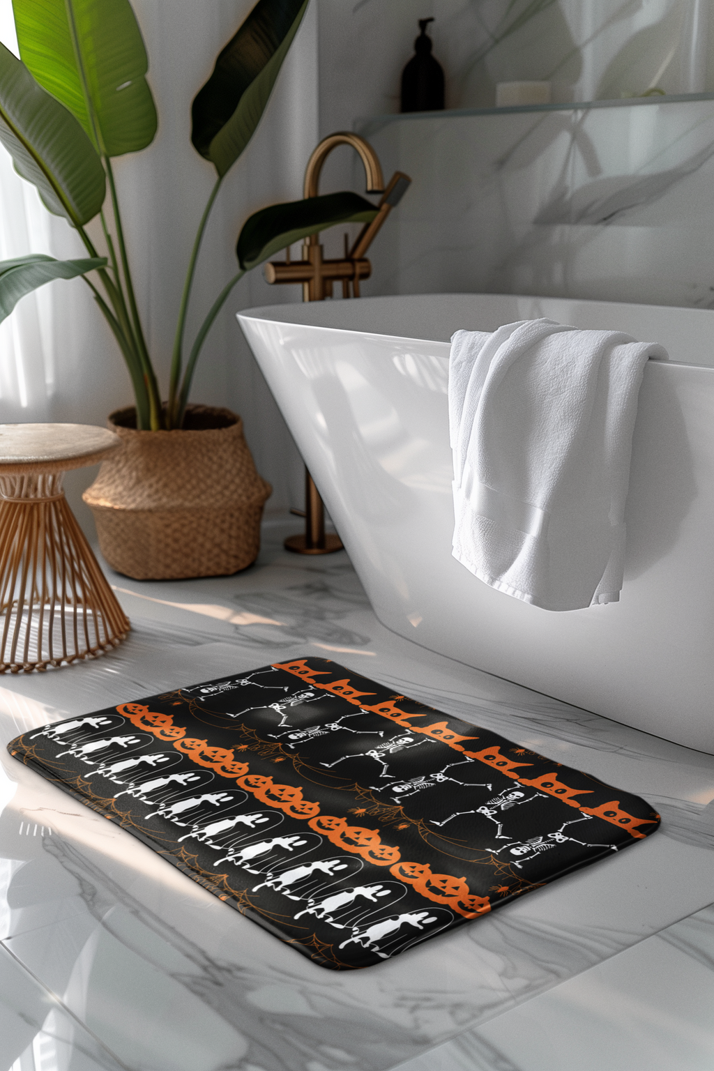 Halloween Pattern Shower Curtain — Spooky Season Bathroom Decor