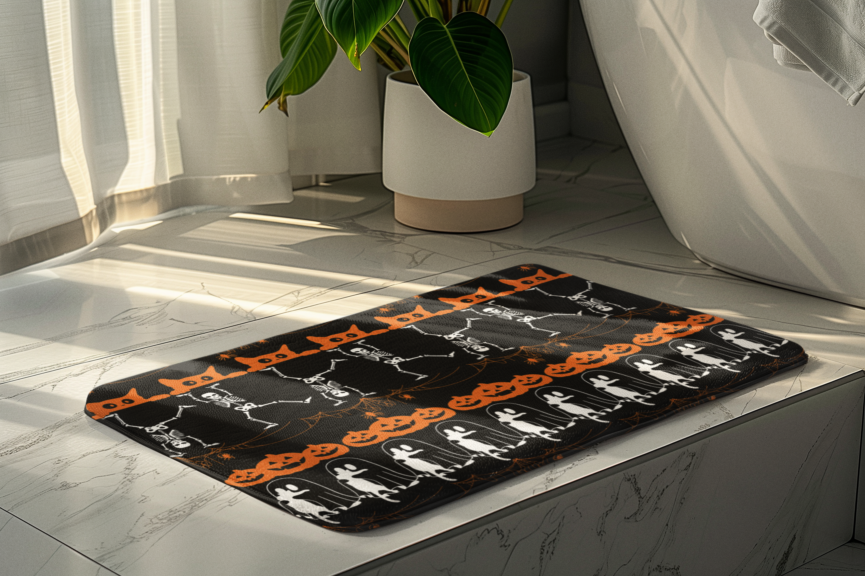 Halloween Pattern Shower Curtain — Spooky Season Bathroom Decor
