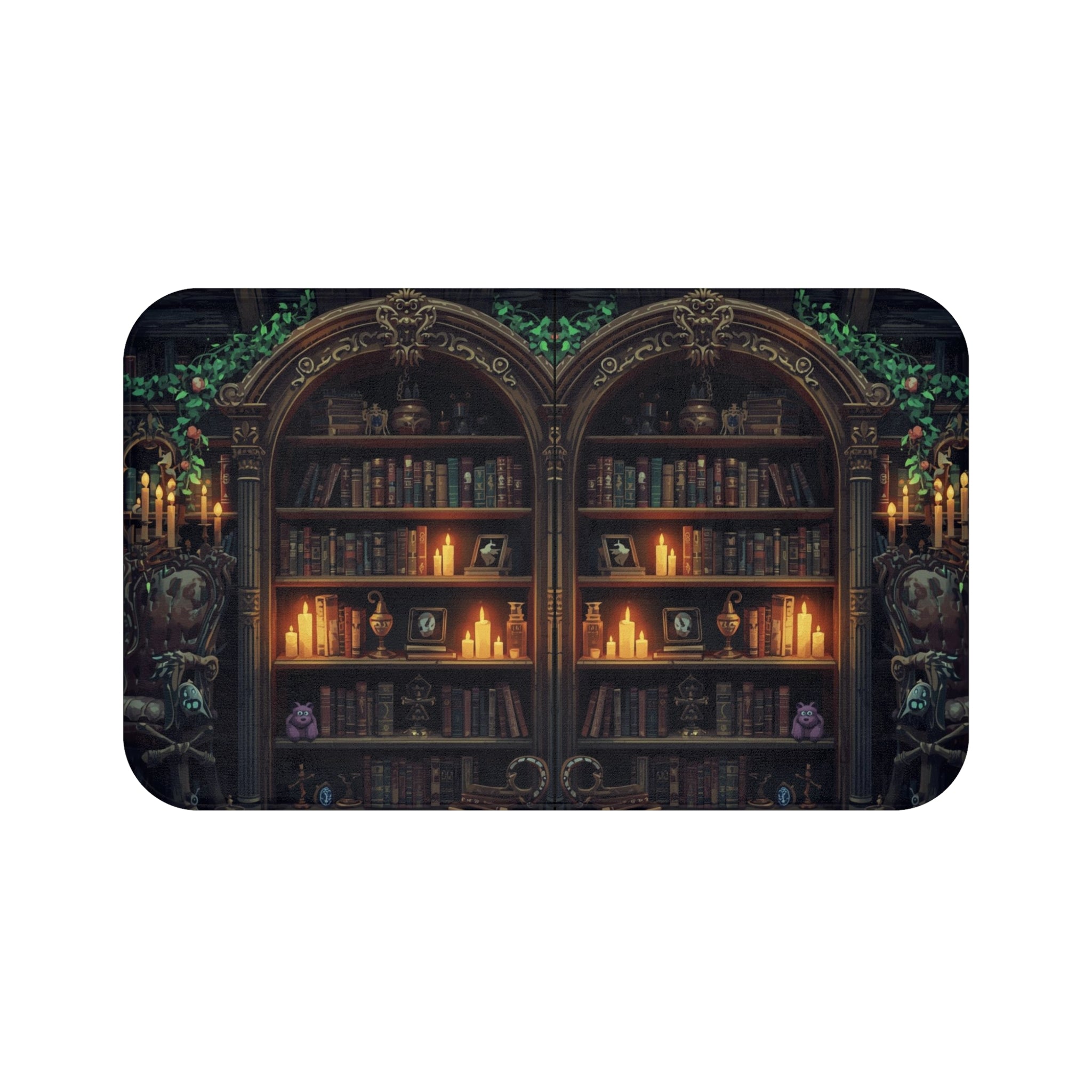 Whimsigoth Bookcase Bath Mat — Gothic Library Dark Fantasy Bathroom Decor