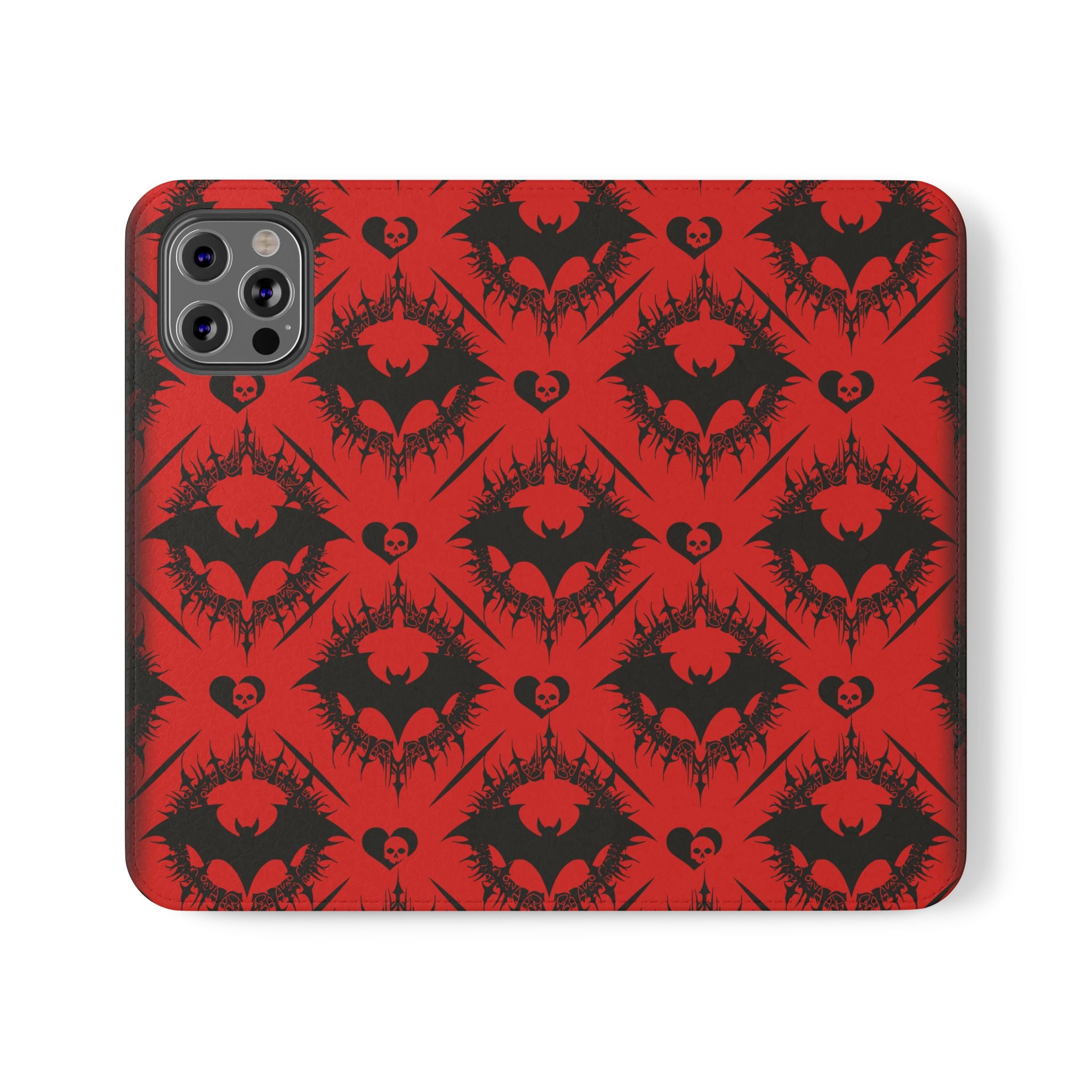Gothic Bat Wallet Flip Case - Elegant Goth Phone Wallet - Bat Pattern Flip Case - Gothic Phone Case - Stylish Wallet Phone Case