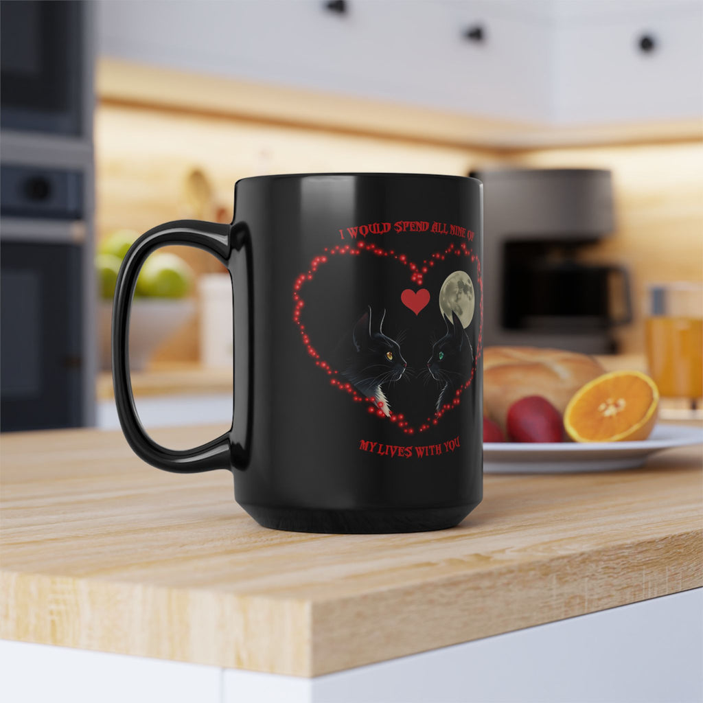 Black Cat Moon Heart Mug — 'I Would Spend All Time Of My Lives With You' Gothic Valentine Coffee Mug