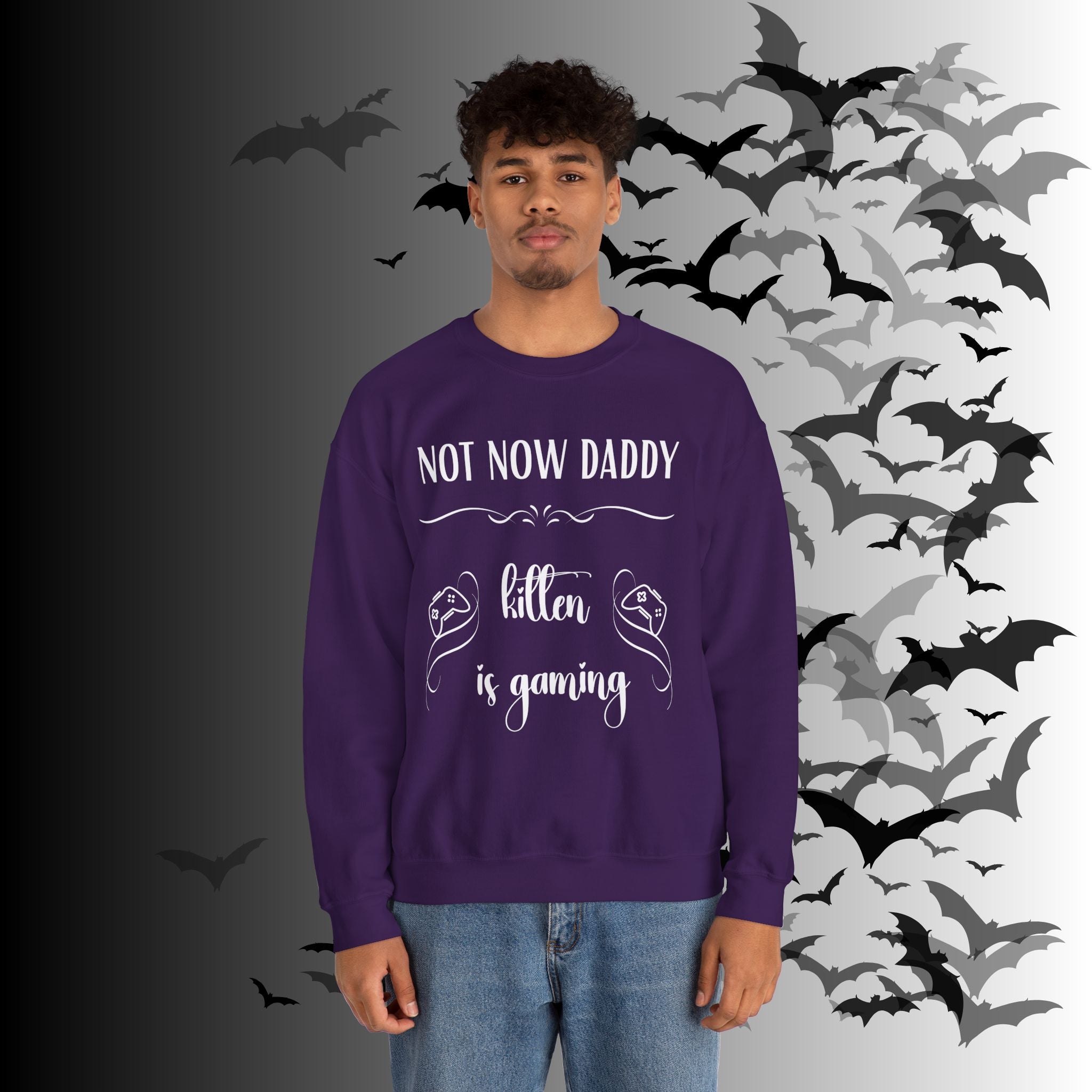 Not Now Daddy Kitten Is Gaming Crewneck Sweatshirt — Funny Gamer Sweater