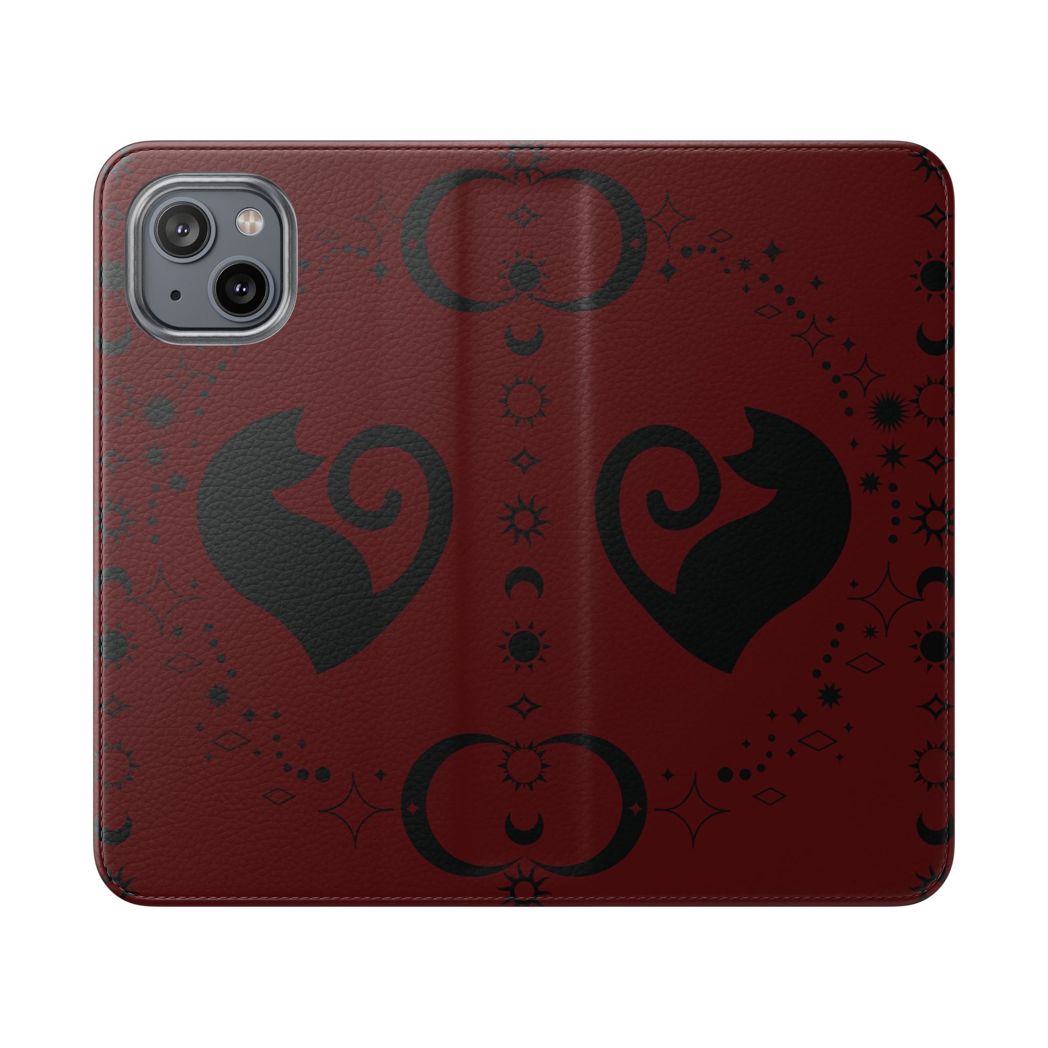 Dark Academia Celestial Black Cat Flip Wallet Case for iPhone and Samsung Galaxy Phones