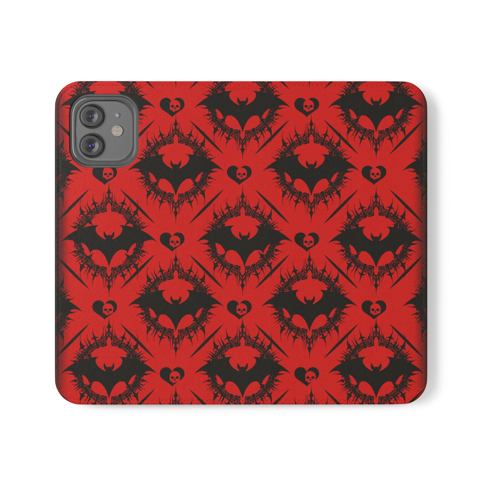 Gothic Bat Wallet Flip Case - Elegant Goth Phone Wallet - Bat Pattern Flip Case - Gothic Phone Case - Stylish Wallet Phone Case