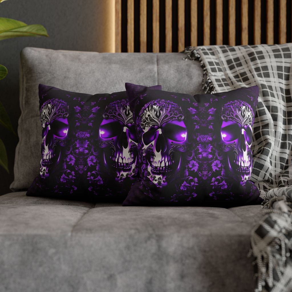 Purple Gothic Skull Throw Pillow — Damask Dark Home Decor