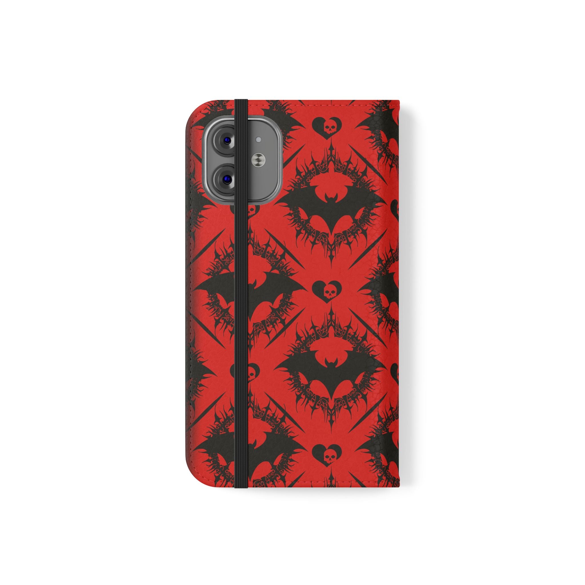 Gothic Bat Wallet Flip Case - Elegant Goth Phone Wallet - Bat Pattern Flip Case - Gothic Phone Case - Stylish Wallet Phone Case