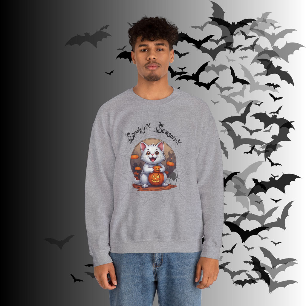Spooky Season Cat Crewneck Sweatshirt — Kawaii Halloween Pumpkin