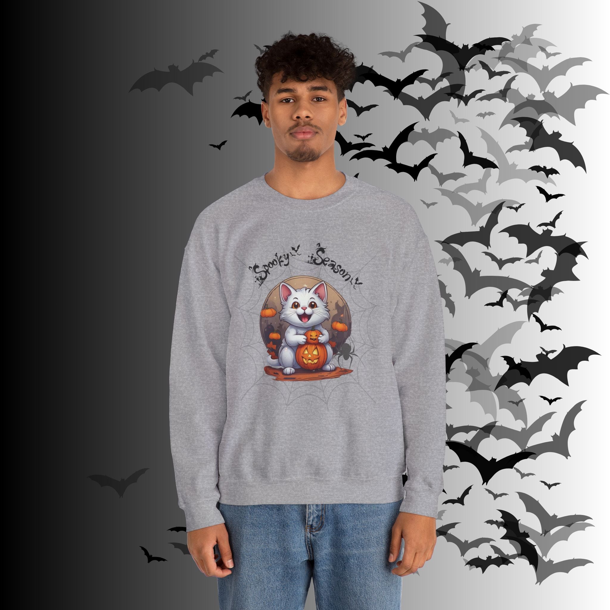 Spooky Season Cat Crewneck Sweatshirt — Kawaii Halloween Pumpkin