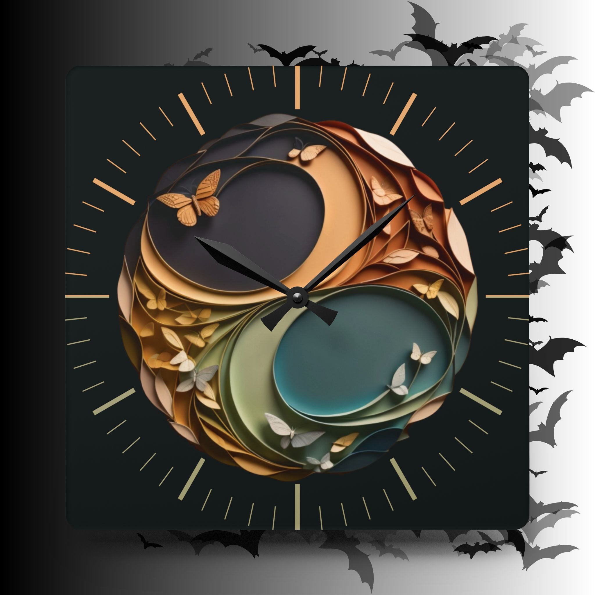 Origami Style Yin Yang Butterfly Acrylic Art Print Wall Clock — NOT Real Origami, Zen Home Decor