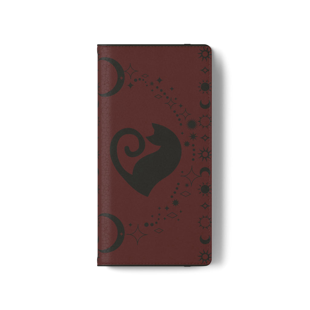 Dark Academia Celestial Black Cat Flip Wallet Case for iPhone and Samsung Galaxy Phones