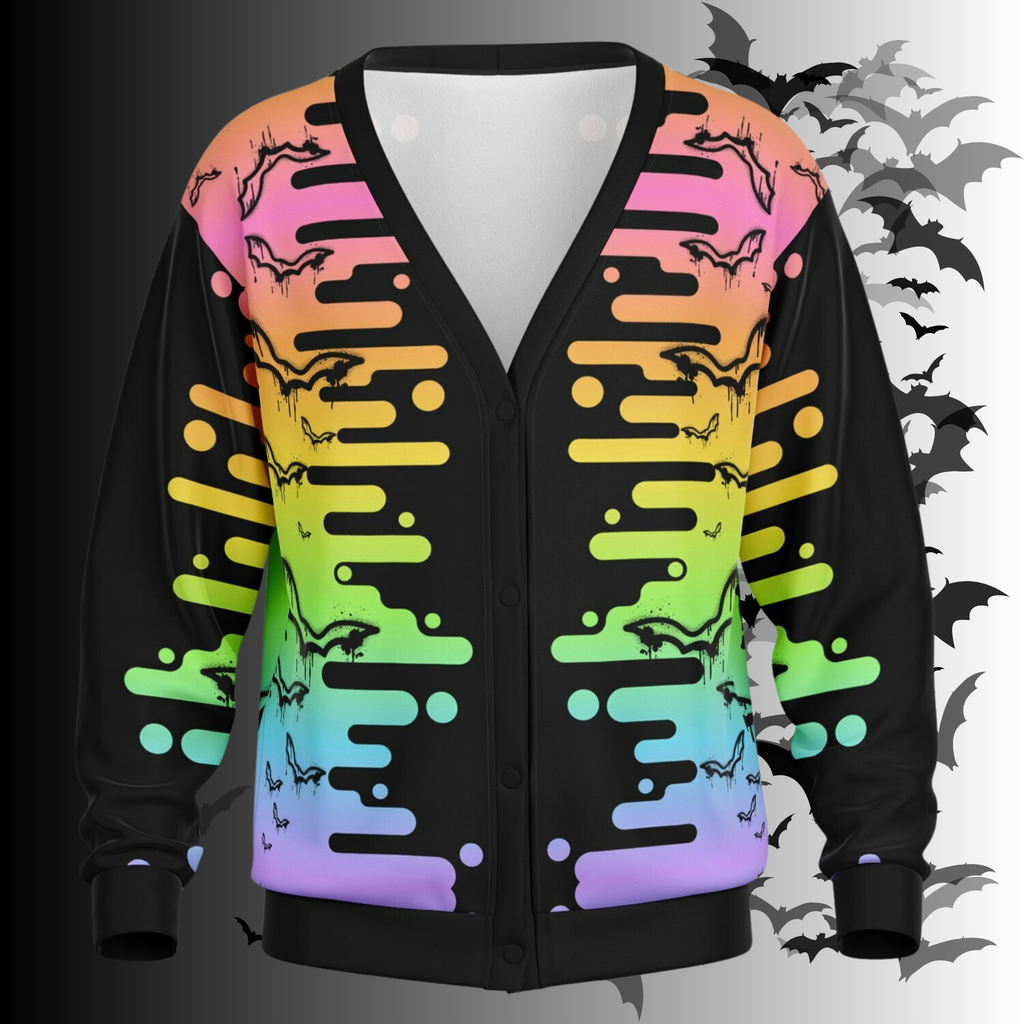 Neon Rainbow Drip Bat All Over Print Cardigan