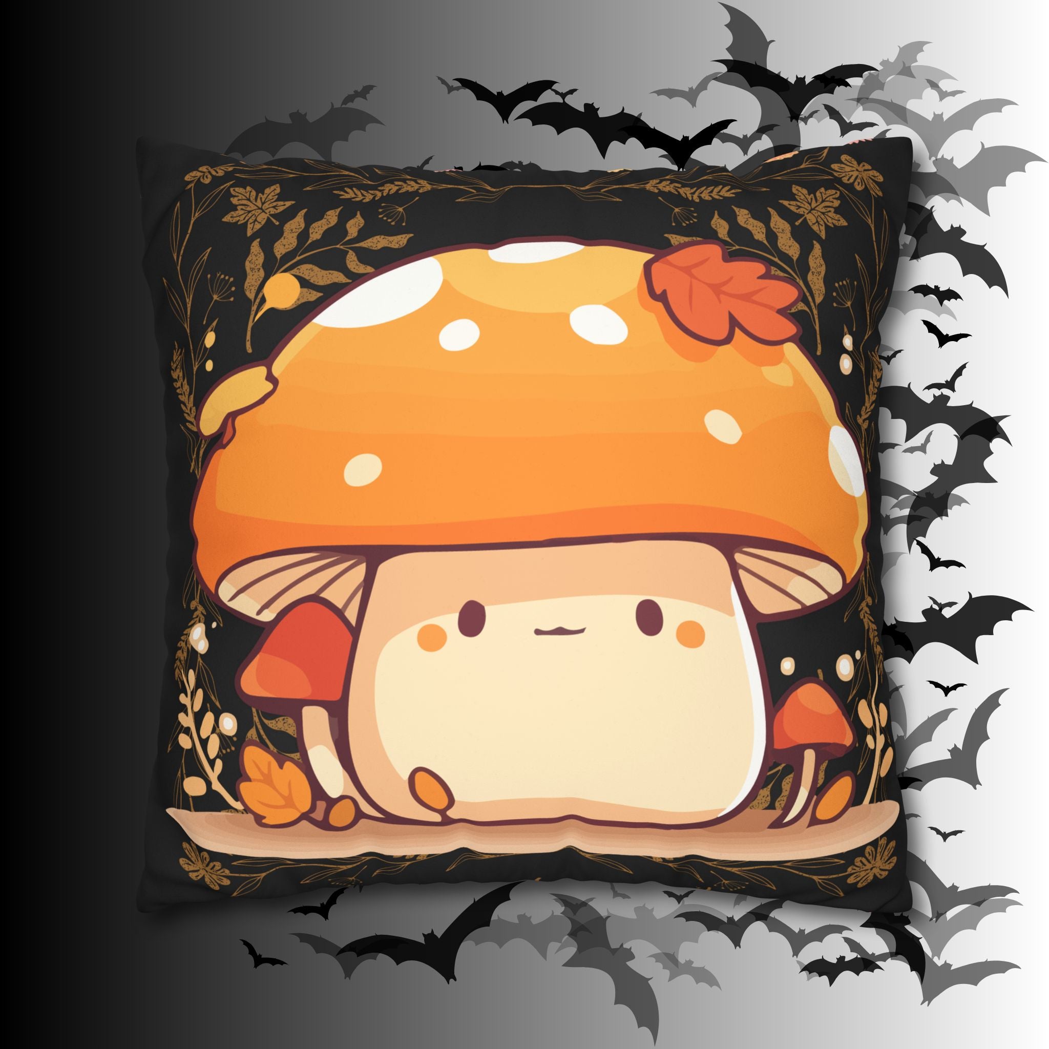 Dark Cottagecore Mushroom Throw Pillow — Forest Witch Kawaii Home Decor
