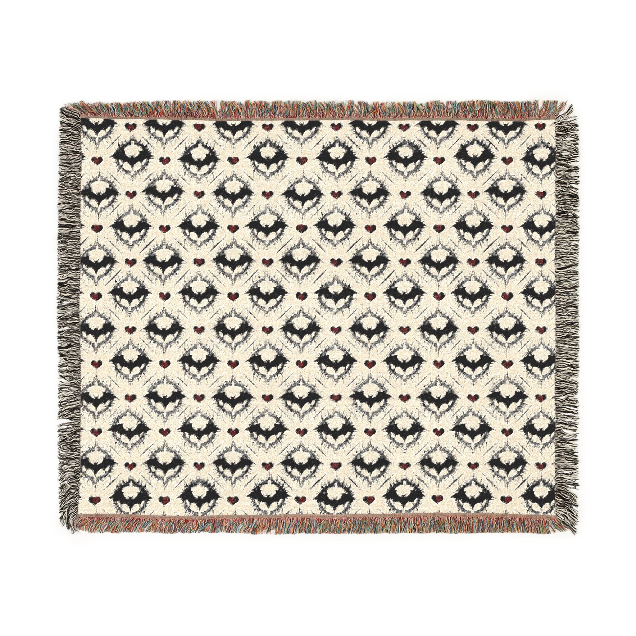 Gothic Bat Pattern Woven Cotton Throw Blanket — Fringe Bat Home Decor
