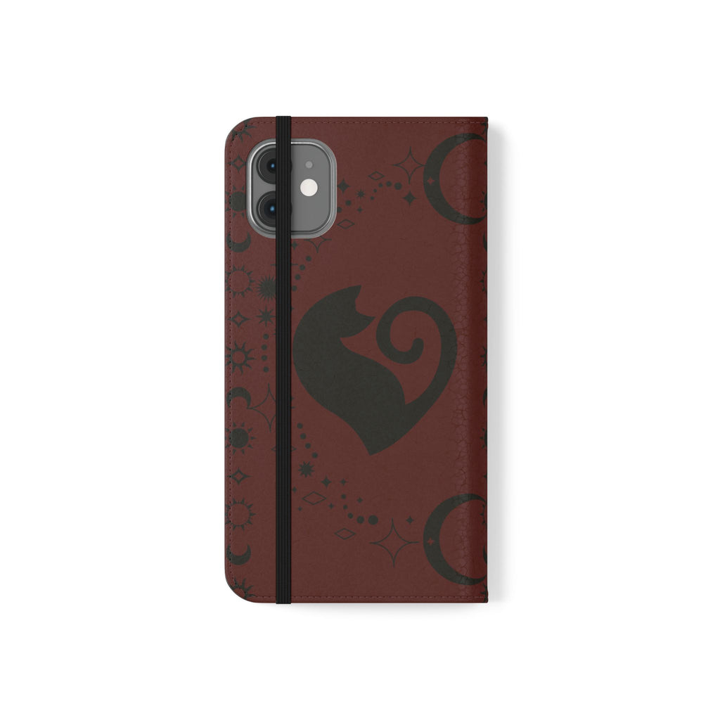 Dark Academia Celestial Black Cat Flip Wallet Case for iPhone and Samsung Galaxy Phones