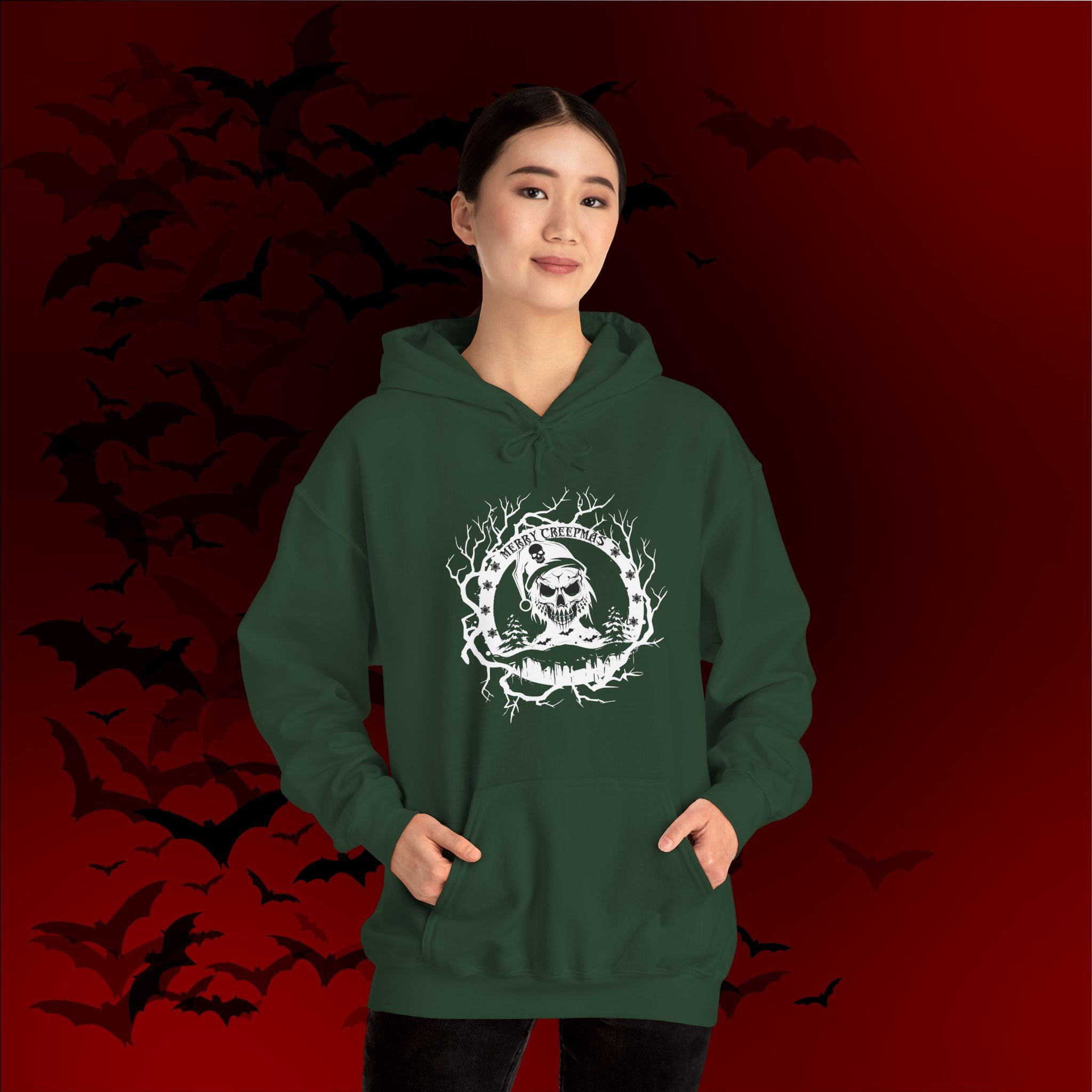 Merry Creepmas Hoodie — Gothic Christmas Skull Santa Pullover