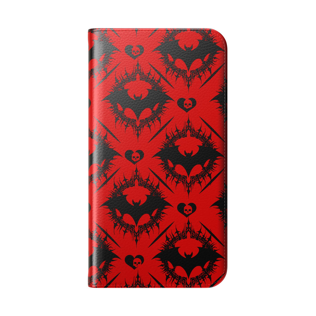 Gothic Bat Wallet Flip Case - Elegant Goth Phone Wallet - Bat Pattern Flip Case - Gothic Phone Case - Stylish Wallet Phone Case