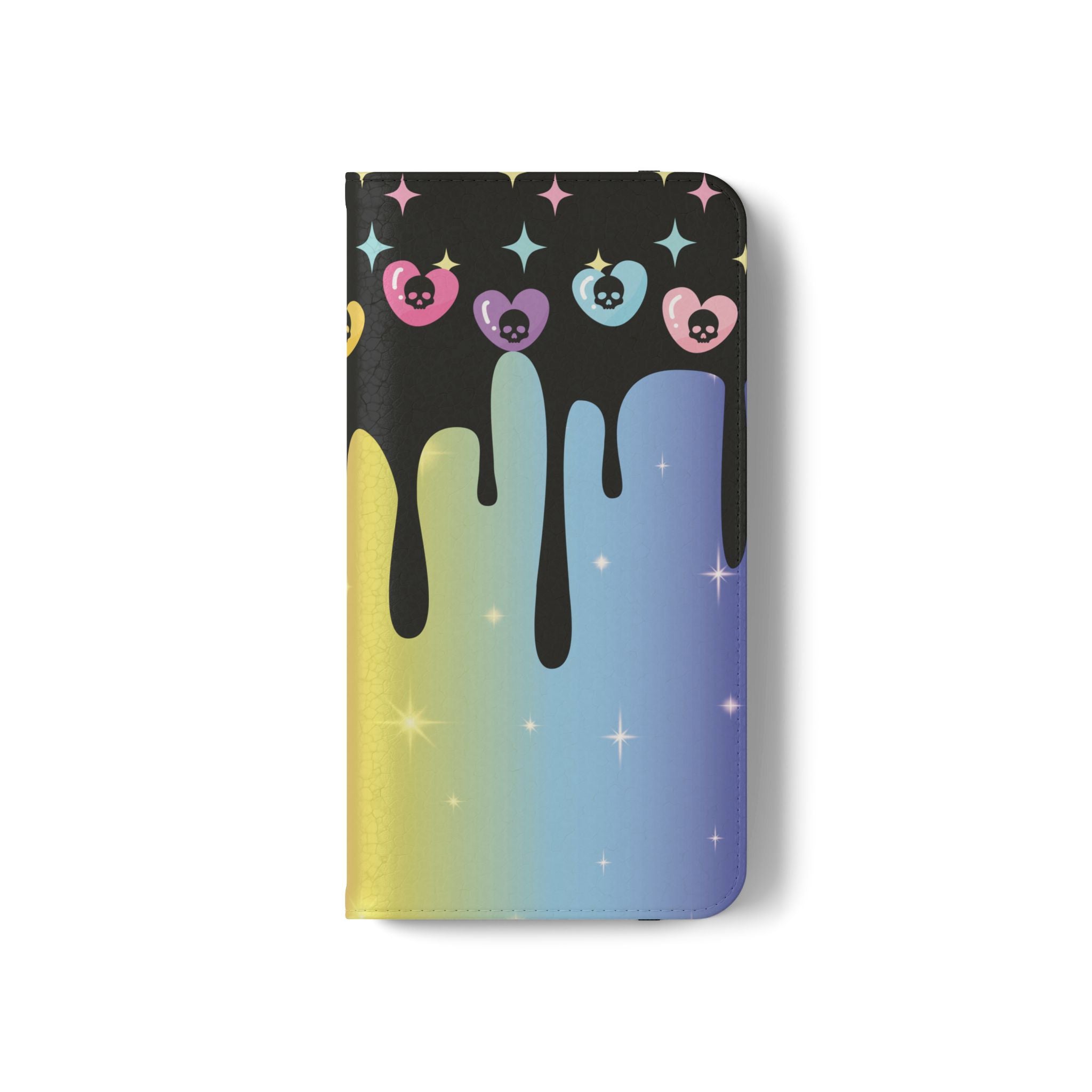 Pastel Goth Drippy Rainbow Skulls Flip Wallet Phone Case - Wallet Case for Samsung and iPhone - Gothic Style Wallet Phone Cases