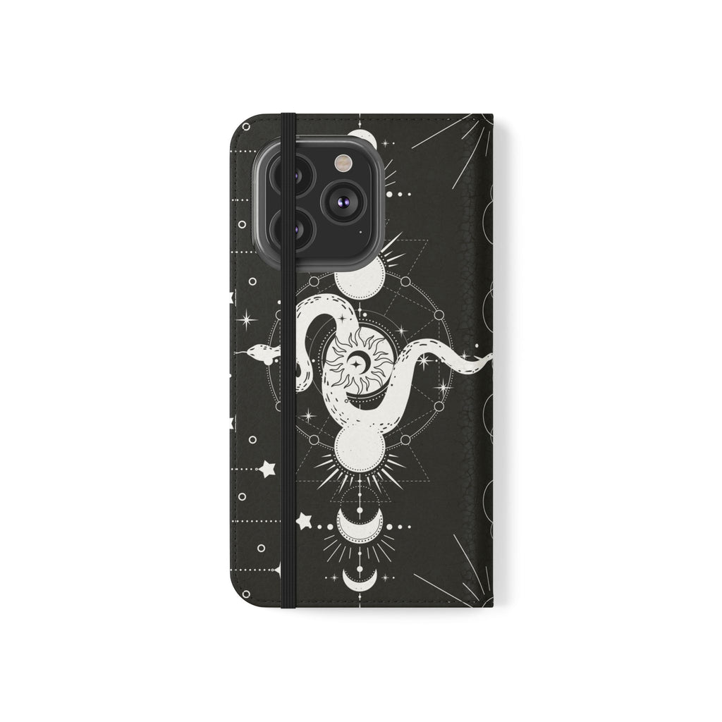 Gothic Style Celestial Snake Moon Phases Wallet Flip PhoneCase - Celestial Style Phone Case for iPhone and Samsung - Moon Phases Wallet Case
