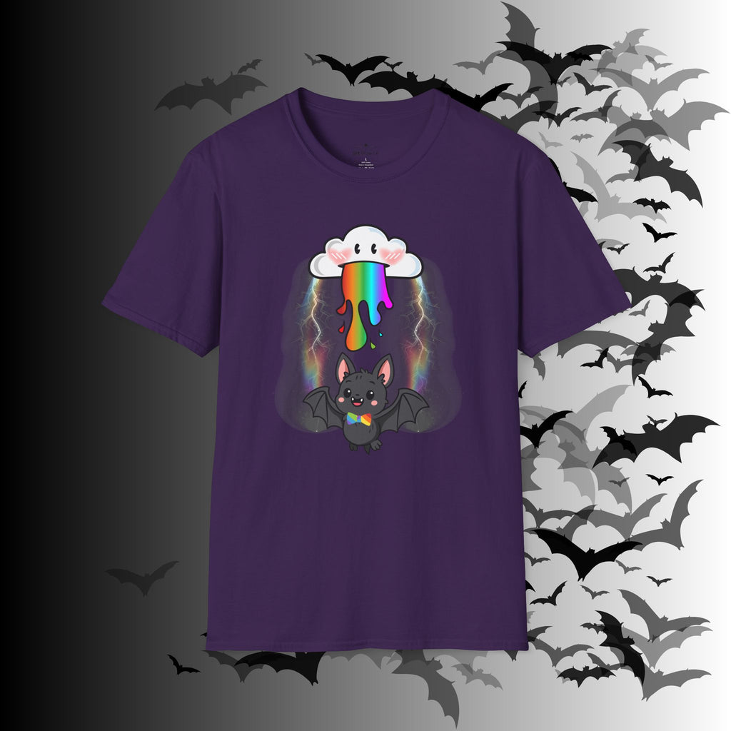 Rainbow Vomit Cloud Bat T-Shirt — Kawaii Goth Pride Unisex Tee