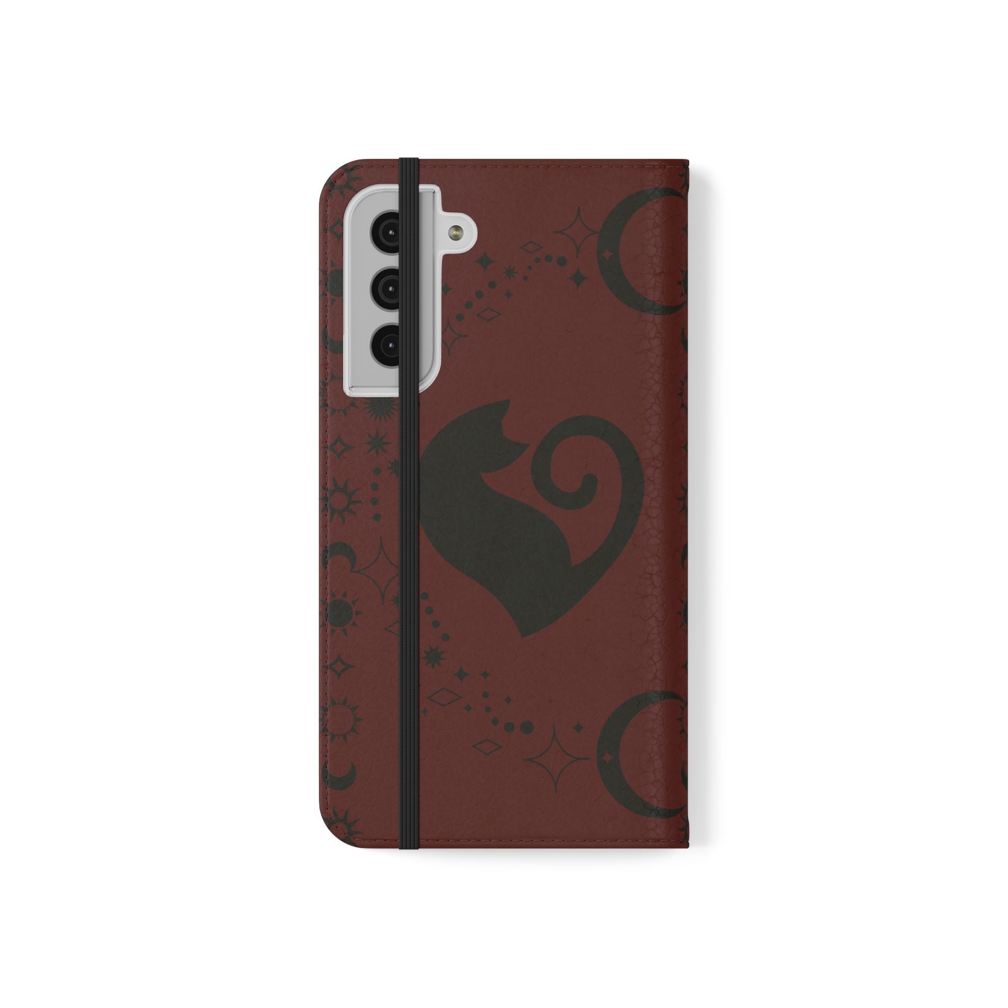 Dark Academia Celestial Black Cat Flip Wallet Case for iPhone and Samsung Galaxy Phones