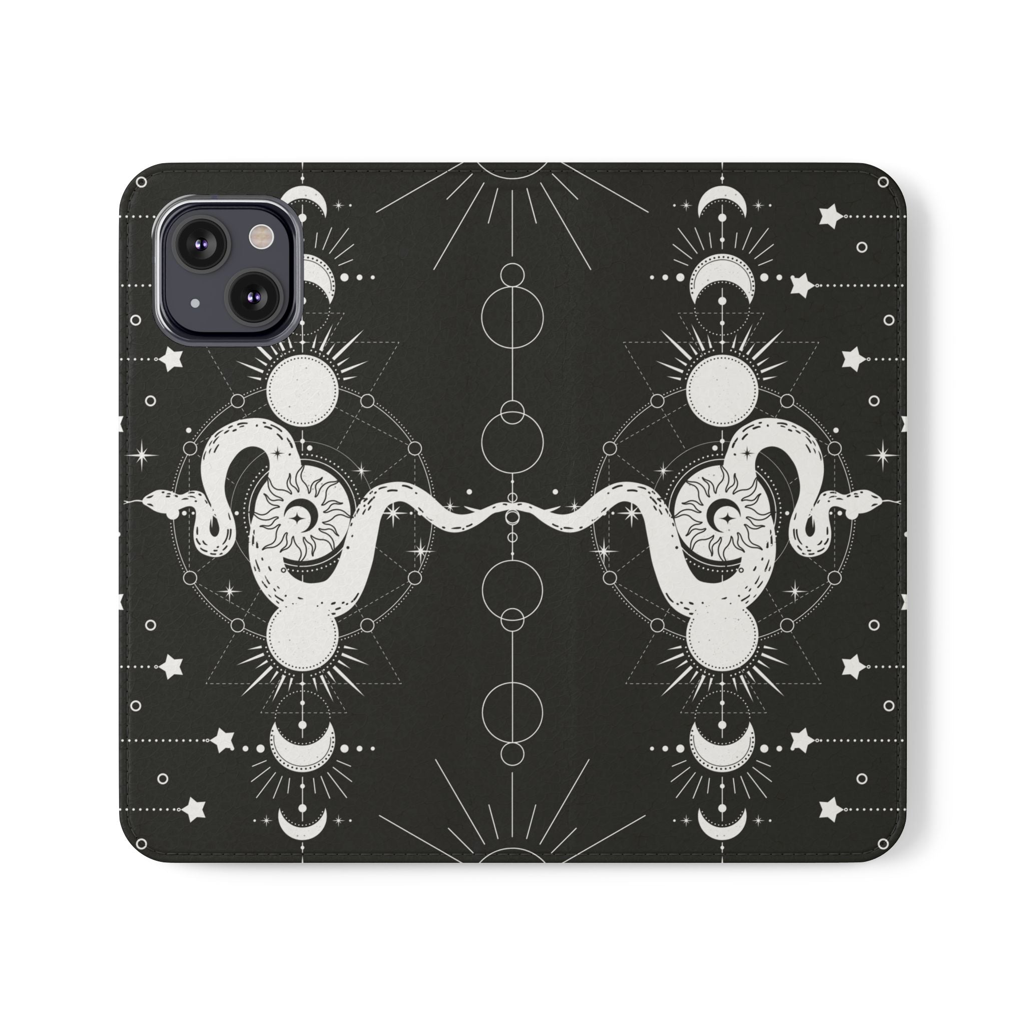 Gothic Style Celestial Snake Moon Phases Wallet Flip PhoneCase - Celestial Style Phone Case for iPhone and Samsung - Moon Phases Wallet Case