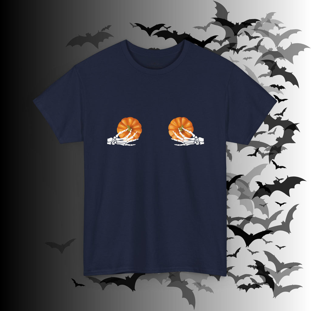 Skeleton Hands Pumpkin Halloween T-Shirt — Funny Spooky Season Tee