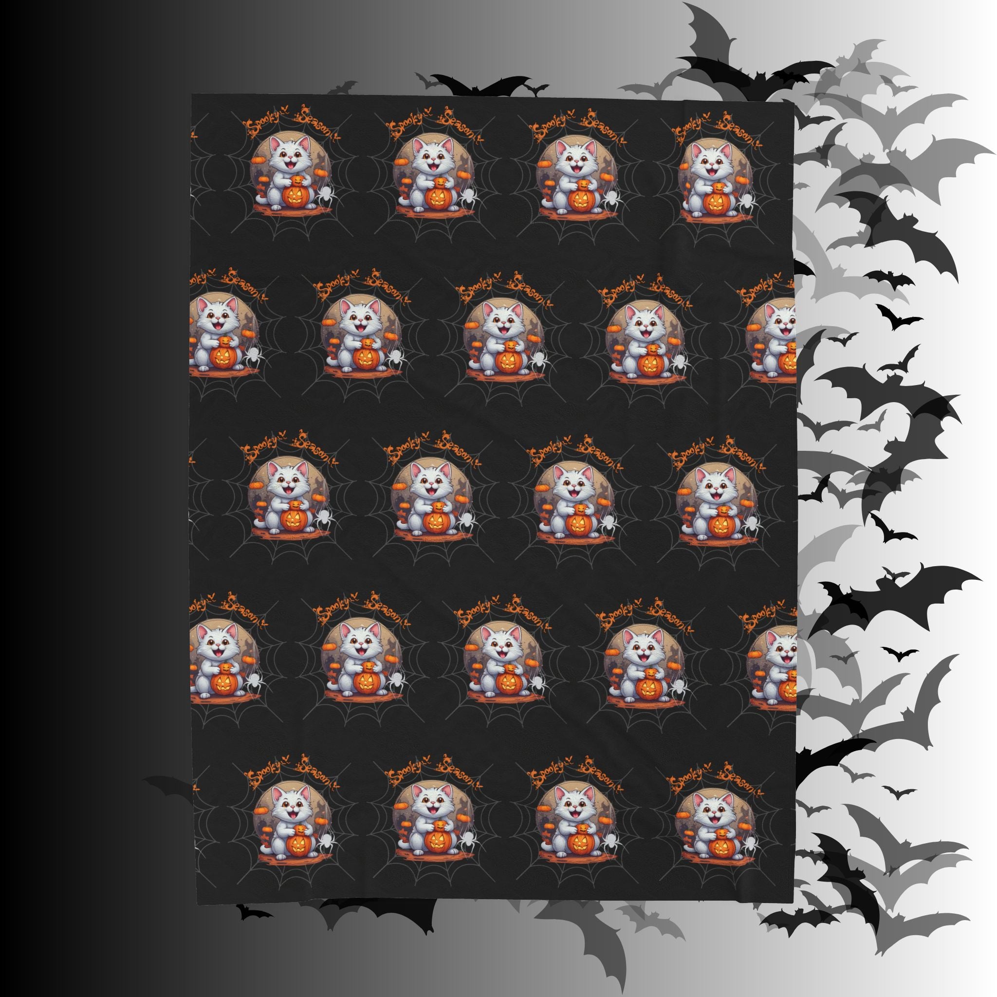 Spooky Season Cat Halloween Throw Blanket — Pumpkin Gothic Home Decor