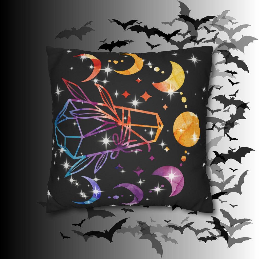 Rainbow Crystal Celestial Throw Pillow — Witchy Gothic Dark Home Decor