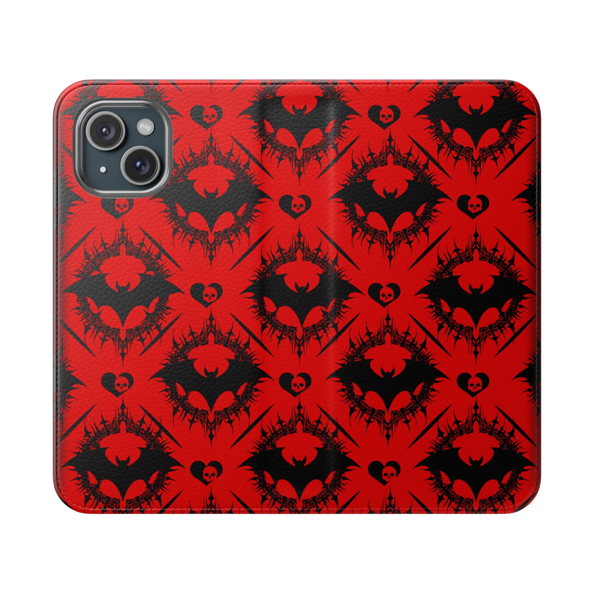 Gothic Bat Wallet Flip Case - Elegant Goth Phone Wallet - Bat Pattern Flip Case - Gothic Phone Case - Stylish Wallet Phone Case