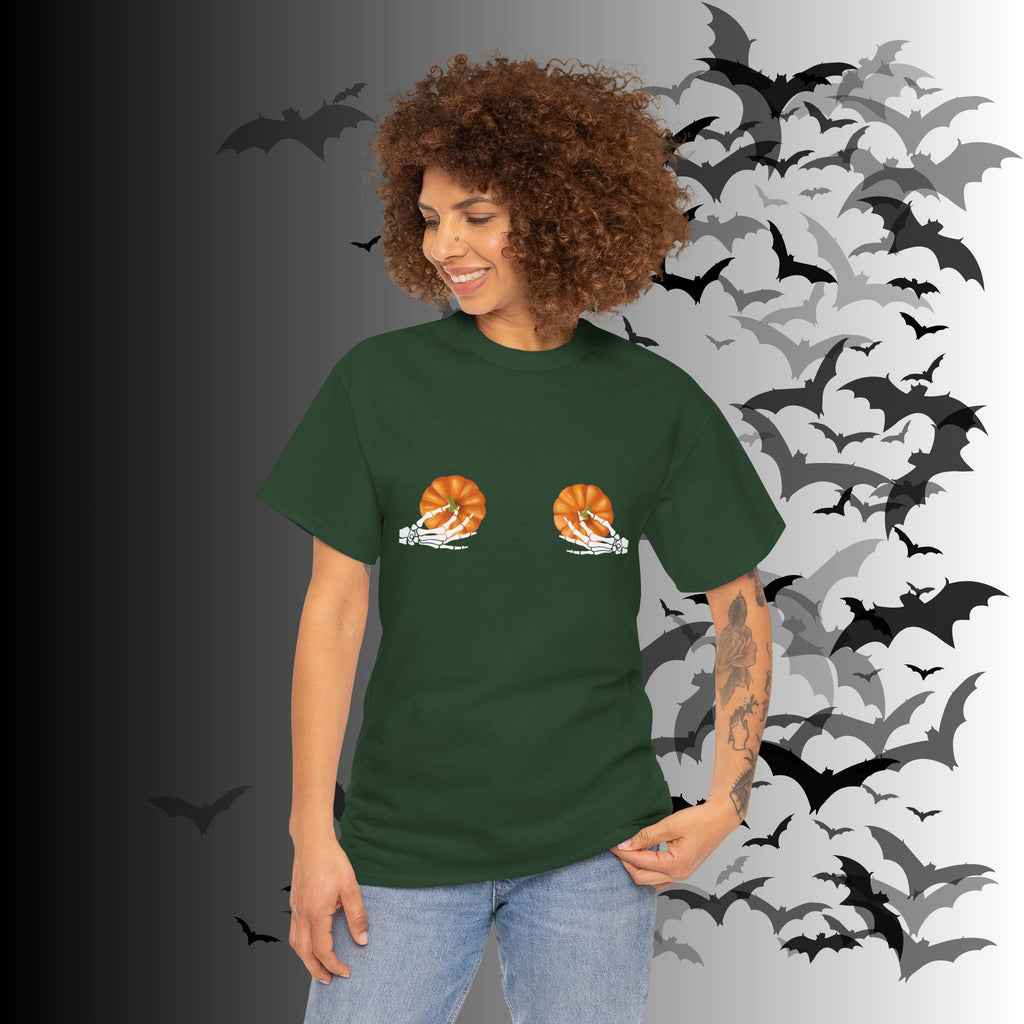 Skeleton Hands Pumpkin Halloween T-Shirt — Funny Spooky Season Tee