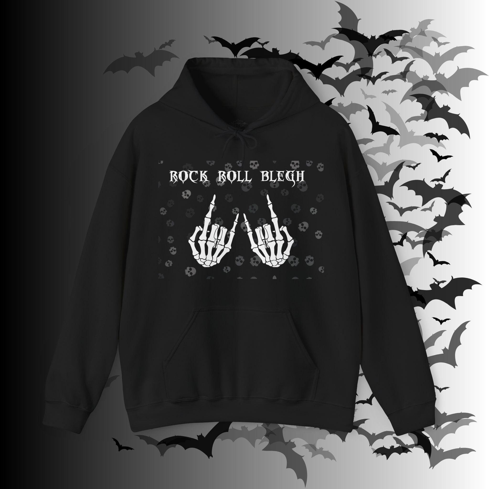 Rock Roll Blegh Hoodie — Skeleton Hands Gothic Music Pullover
