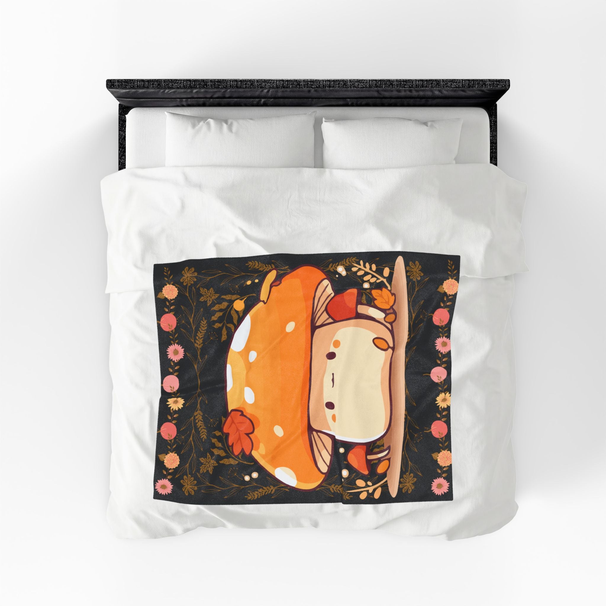 Dark Cottagecore Kawaii Mushroom Throw Blanket — Cozy Autumn Home Decor