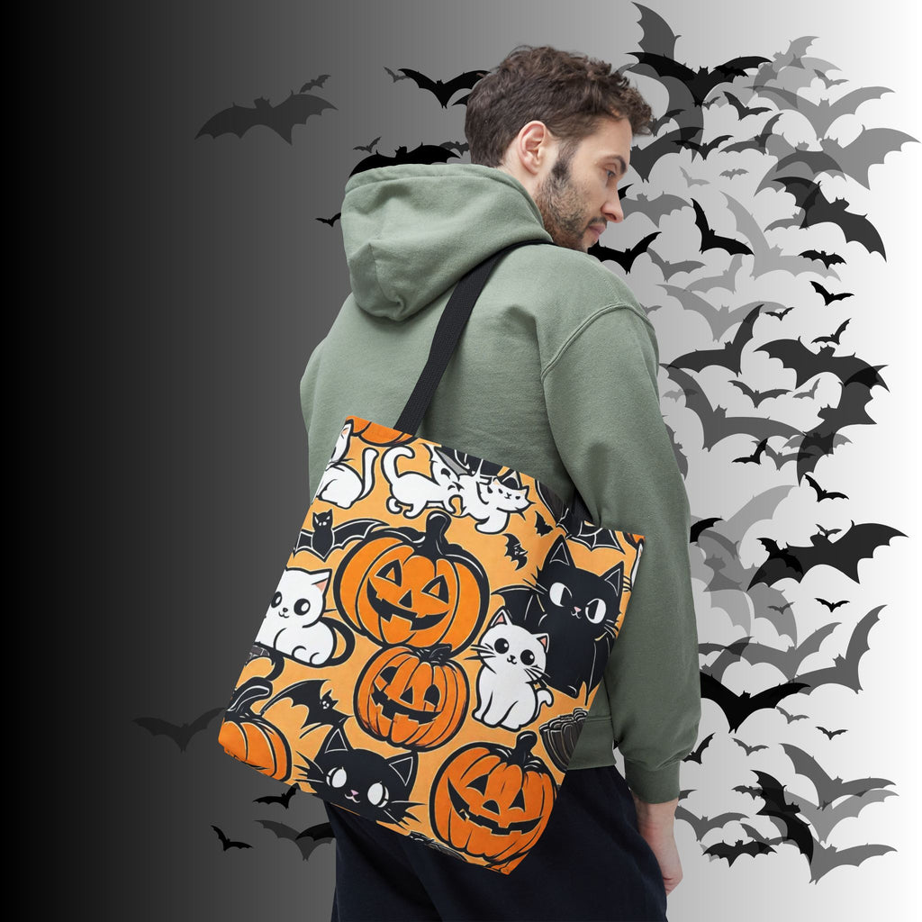 Kawaii Halloween Cat & Pumpkin Tote Bag — Spooky Cute Pattern