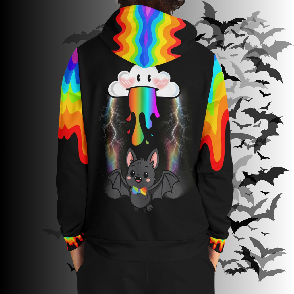 Rainbow Vomit Cloud Bat All Over Print Pullover Hoodie — Kawaii Goth Pride Unisex AOP Hoodie