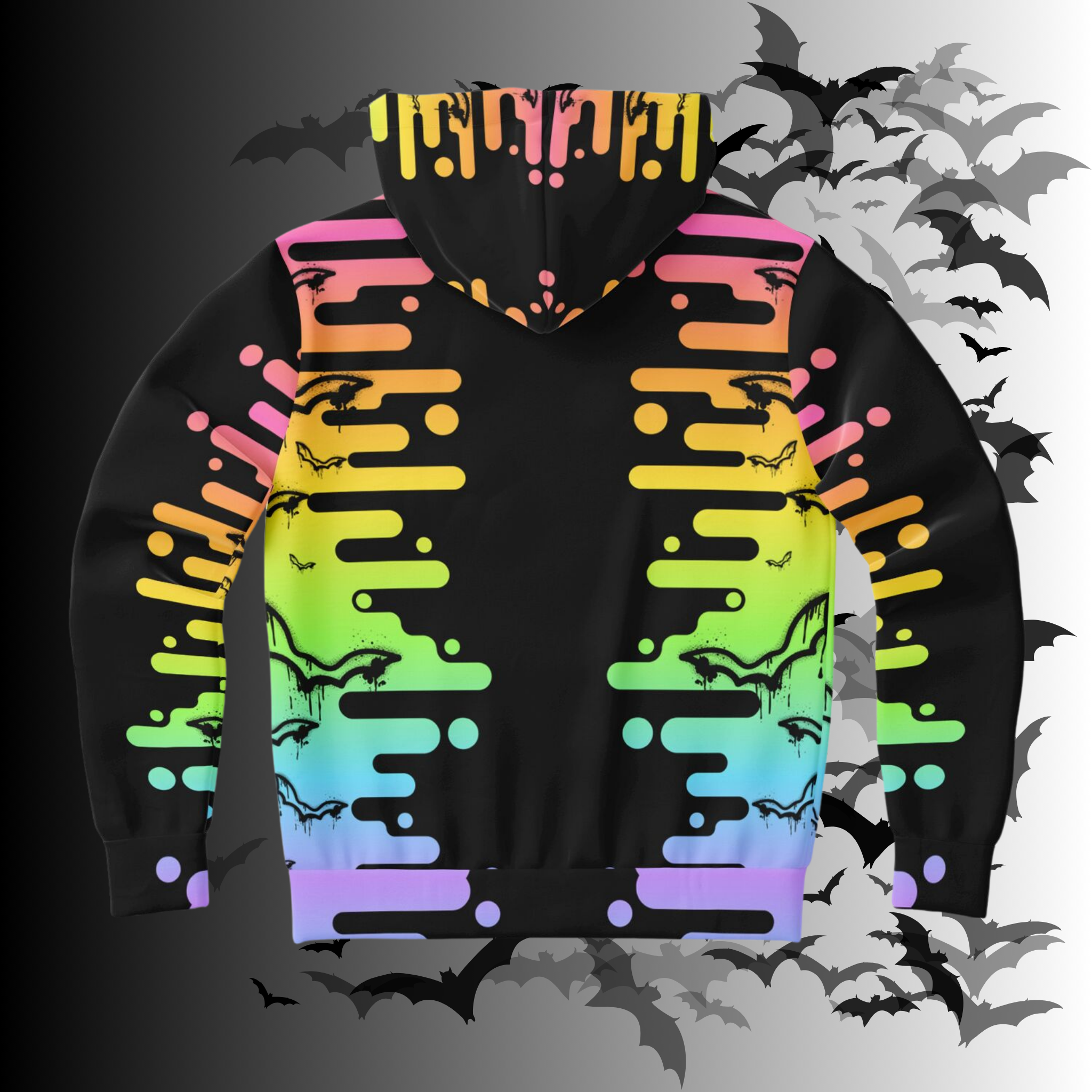 Neon Rainbow Drip Bat All Over Print Zip Hoodie