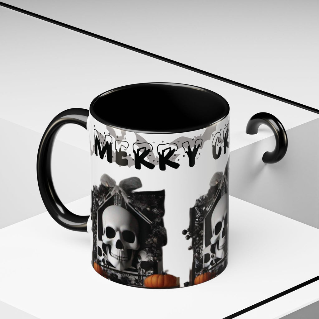 Merry Creepmas Gothic Skull Coffee Mug — Black Accent Ceramic Mug