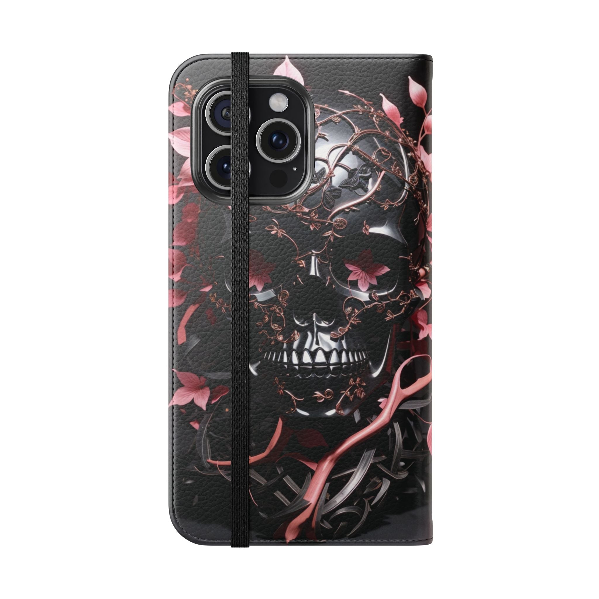 Pink Pastel Goth Skull Flip Wallet Phone Case - Skull Wallet Case for Samsung iPhone - Gothic Style Skull Wallet Phone Cases