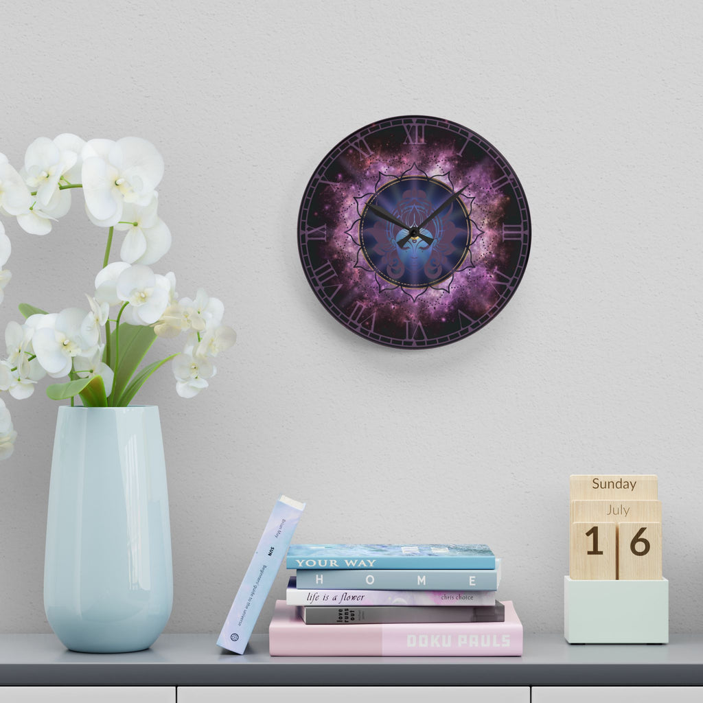 Moon Goddess Galaxy Wall Clock — Celestial Mandala Acrylic Art Print Home Decor
