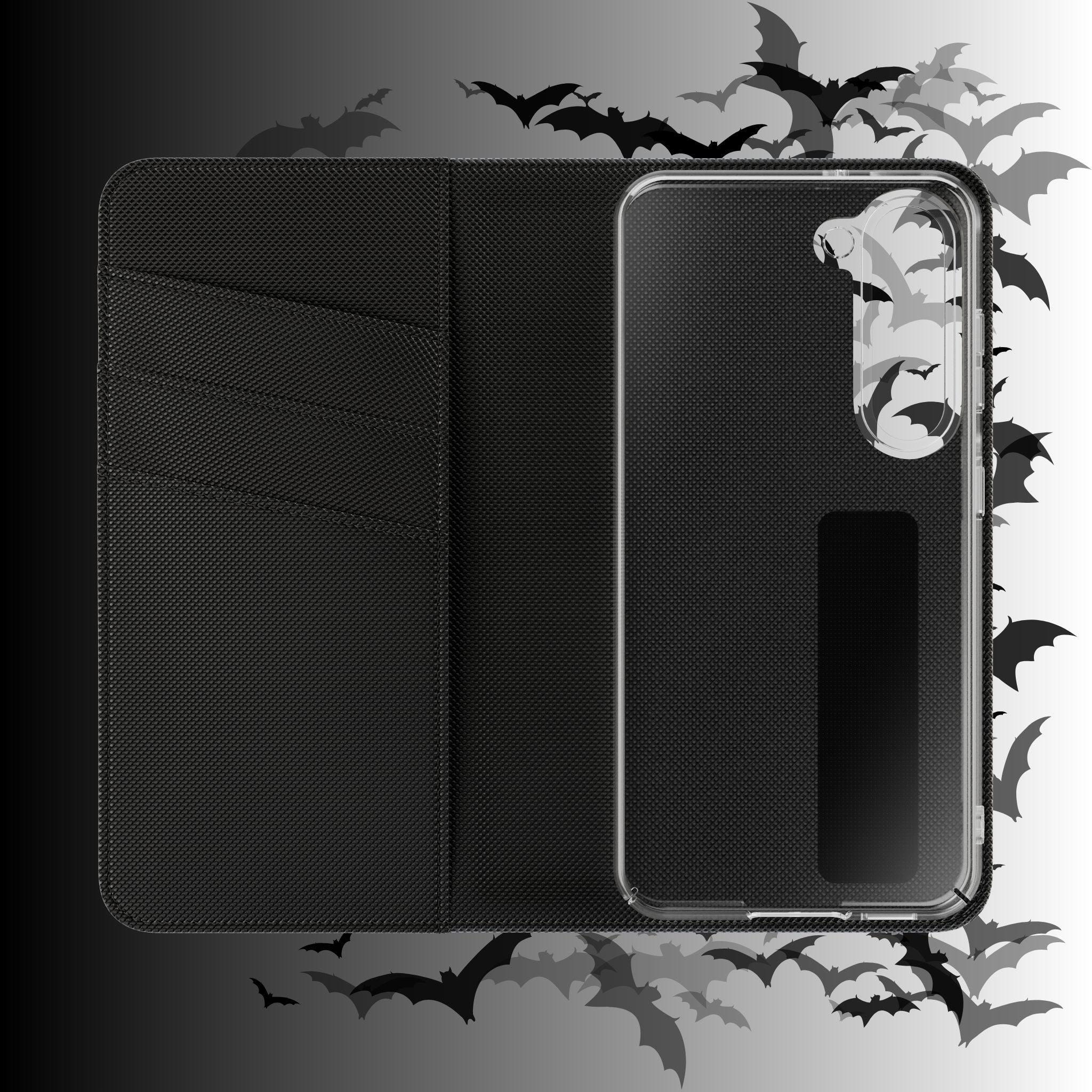 Gothic Bat Wallet Flip Case - Elegant Goth Phone Wallet - Bat Pattern Flip Case - Gothic Phone Case - Stylish Wallet Phone Case