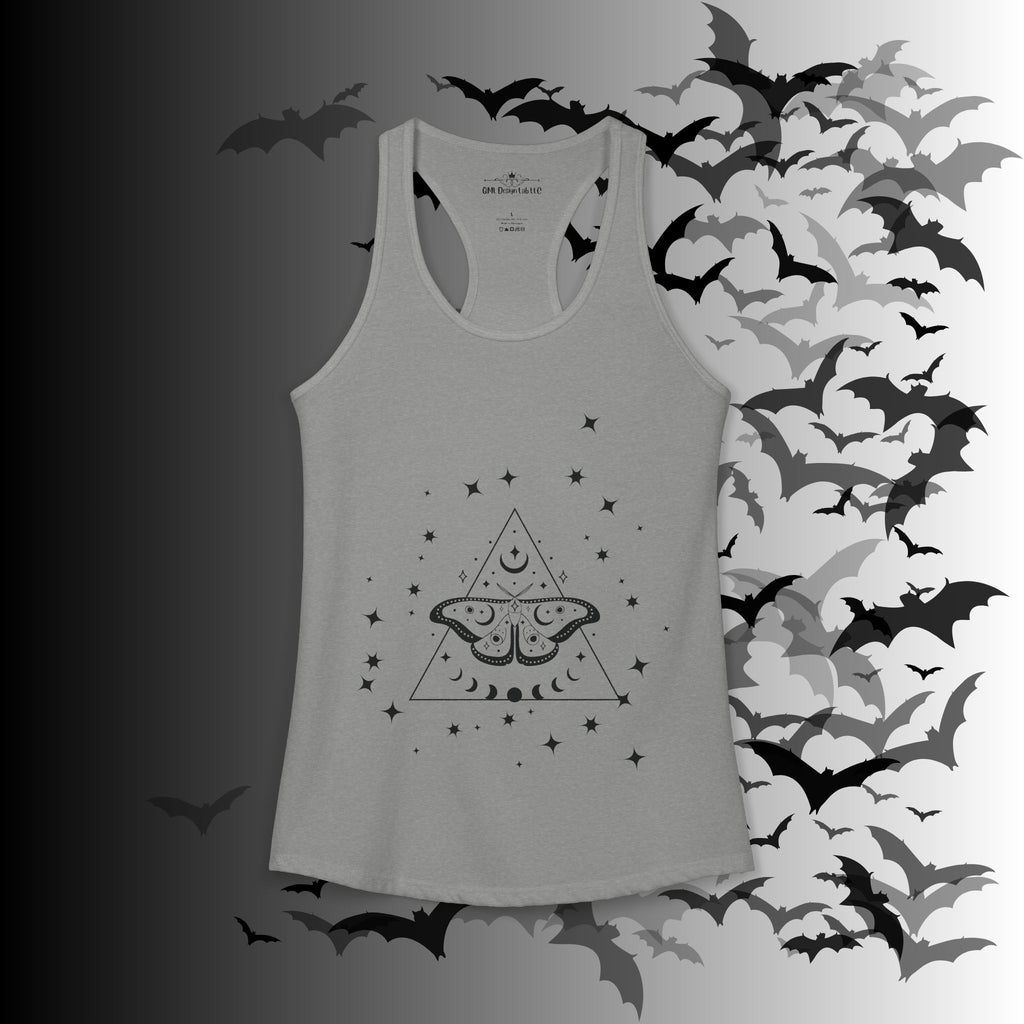 Gothic Luna Moth Celestial Pyramid Tank Top — Witchy Racerback Shirt