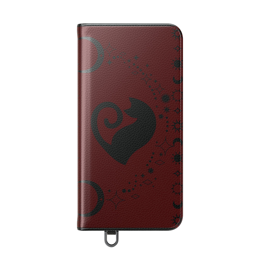 Dark Academia Celestial Black Cat Flip Wallet Case for iPhone and Samsung Galaxy Phones