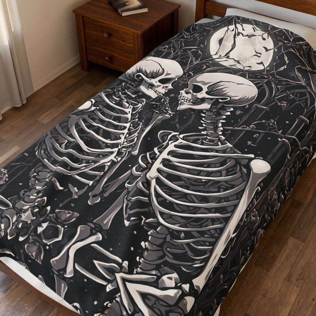 Gothic Skeletons in Love Throw Blanket — Dark Romance Valloween Decor