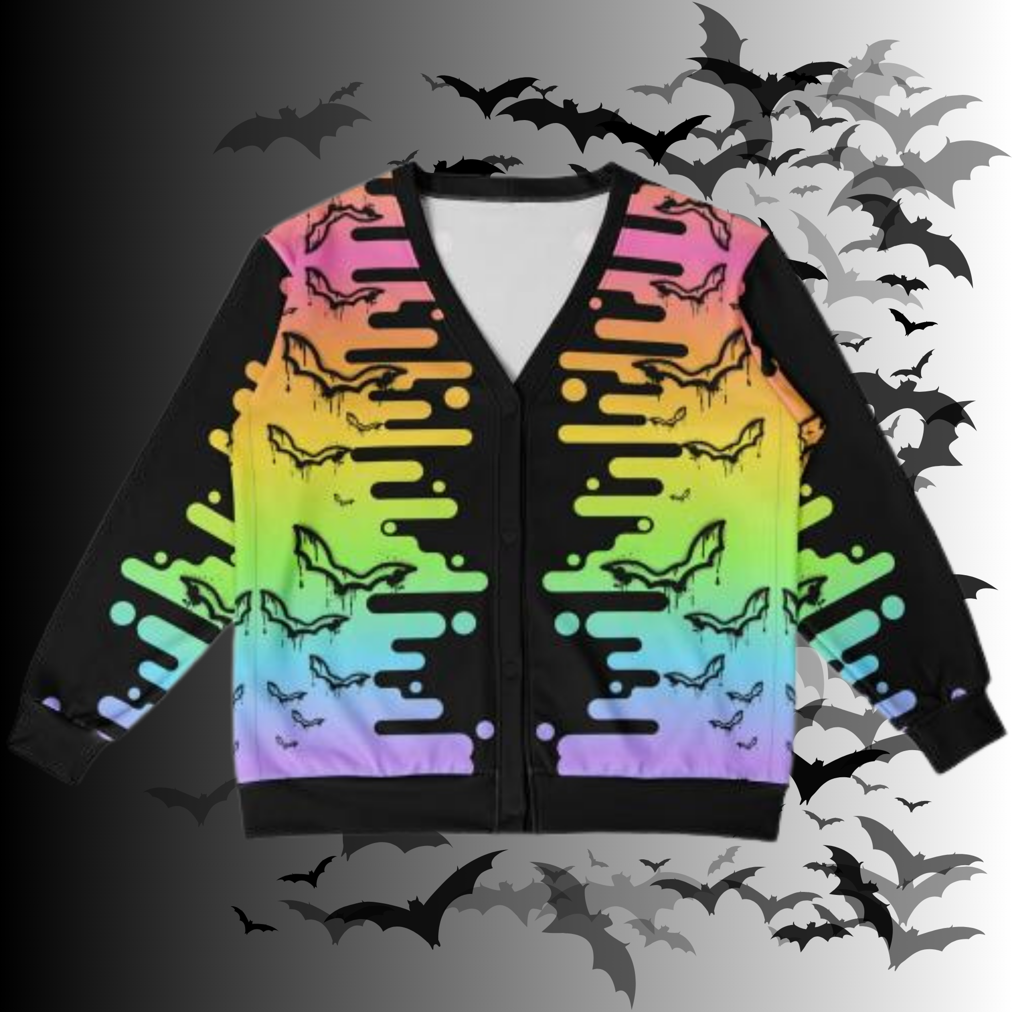 Neon Rainbow Drip Bat All Over Print Cardigan
