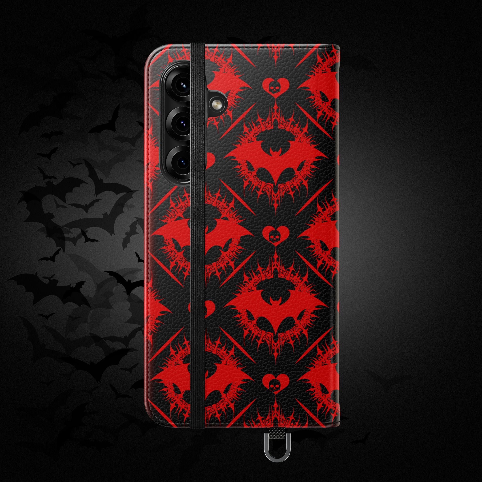 Gothic Bat Wallet Flip Case - Elegant Goth Phone Wallet - Bat Pattern Flip Case - Gothic Phone Case - Stylish Wallet Phone Case