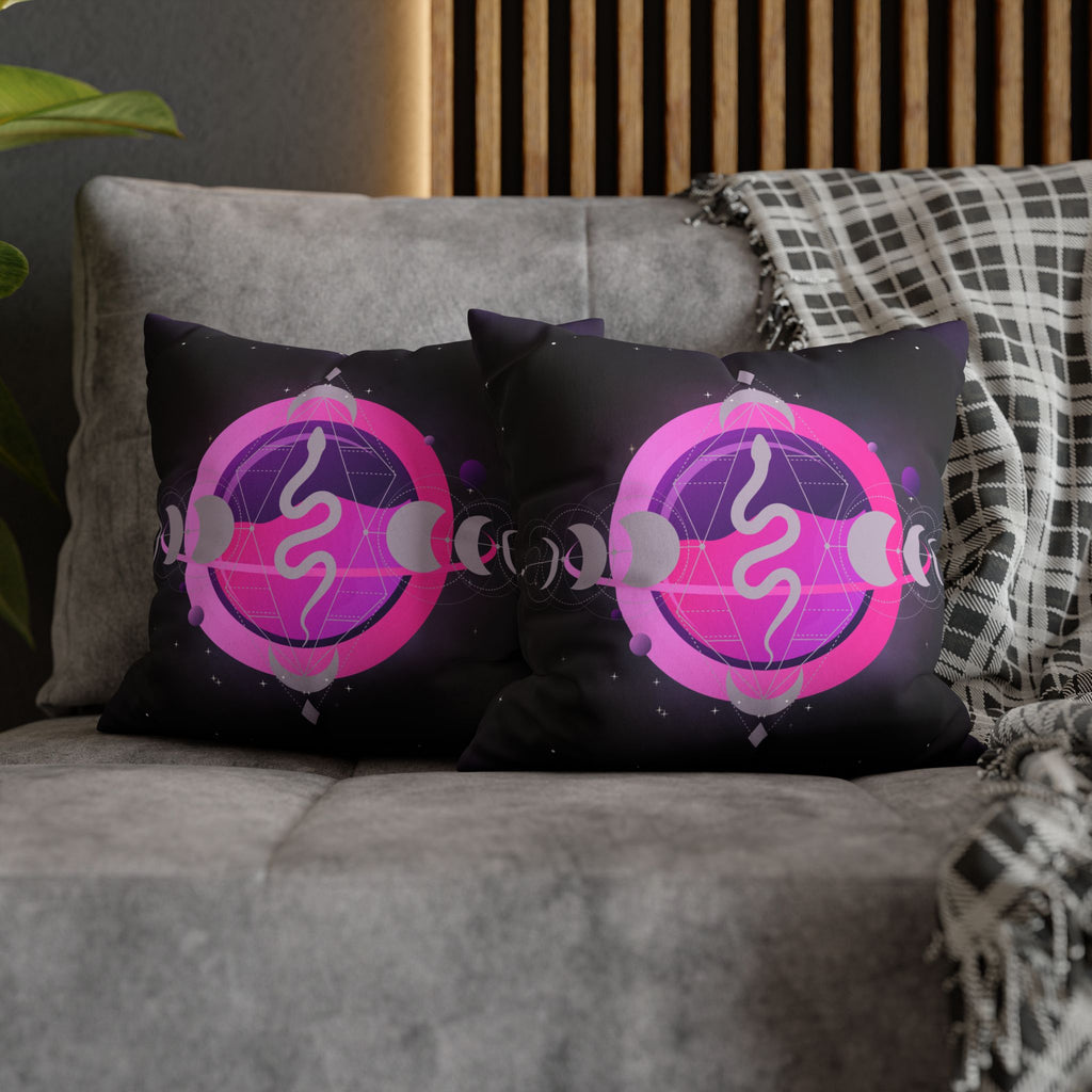 Pastel Goth Celestial Snake Moon Phases Throw Pillow — Witchy Dark Home Decor