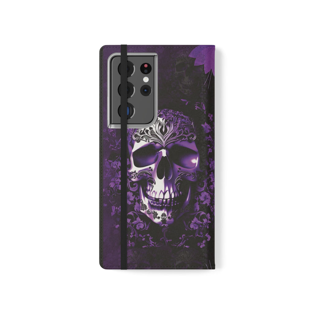 Purple Pastel Goth Skull Flip Wallet Phone Case - Skull Wallet Case for Samsung iPhone - Gothic Style Skull Wallet Phone Cases