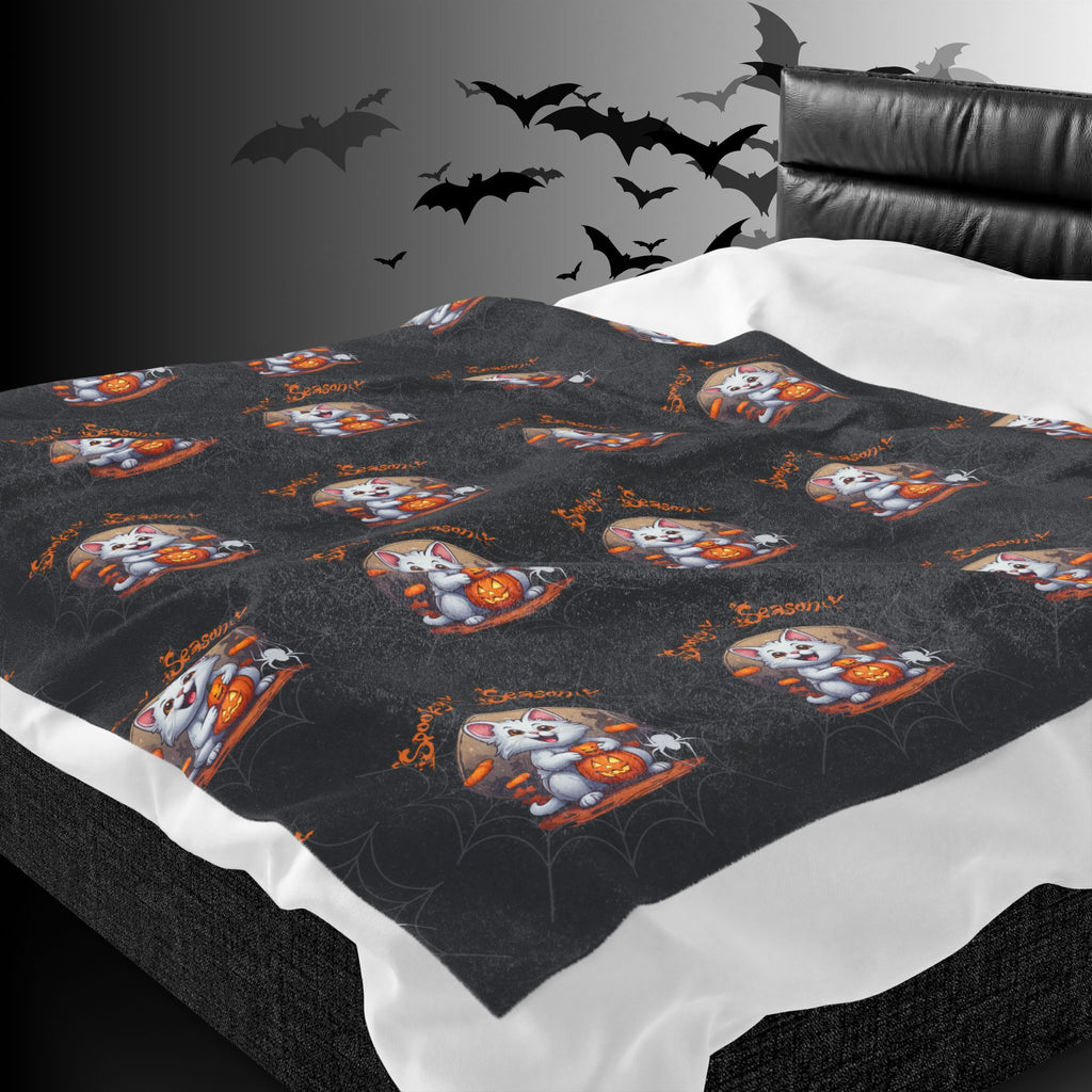 Spooky Season Cat Halloween Throw Blanket — Pumpkin Gothic Home Decor